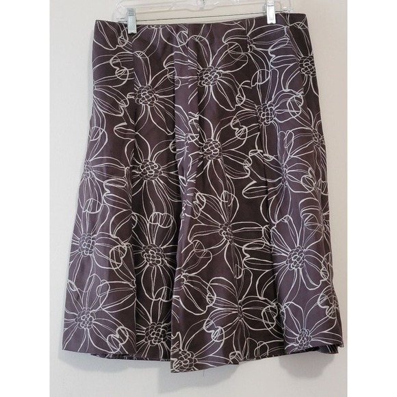Willi Smith Dresses & Skirts - Willi Smith Women Brown White Floral Print Linen‎ A-Line Midi Skirt Size 10